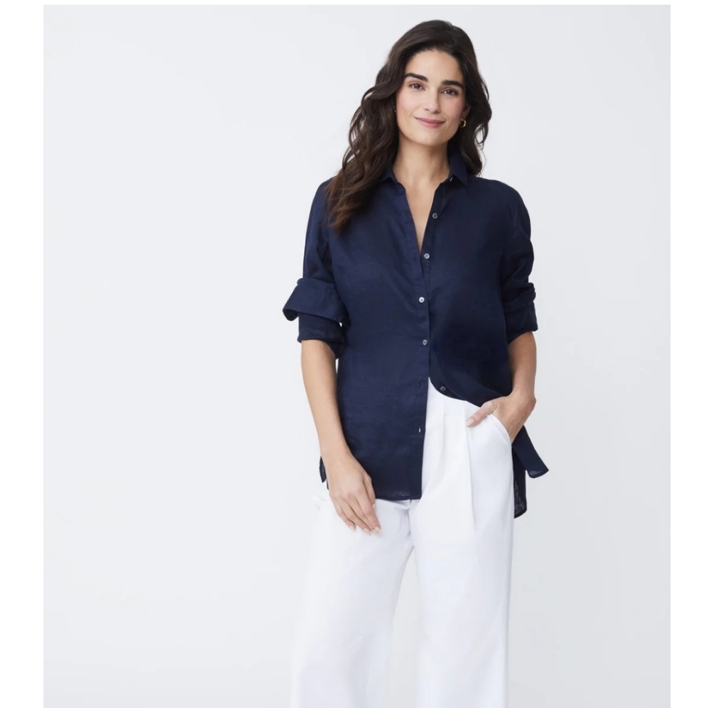 Women's J. McLaughlin Black Britt Linen Blouse, Size L